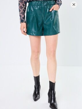 NWT Molly Bracken Faux Leather Green High-Waist Pull-On Shorts
